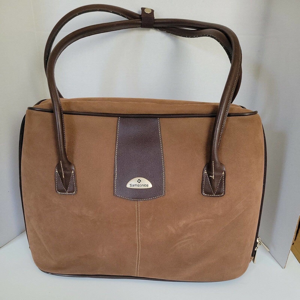 Samsonite Brown Suede Leather Trim Tote Bag Organizer Travel Carryall